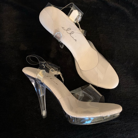 Ellie Shoes - Clear ankle strap low platform stilettos with suede sole unisex Drag Show shoes